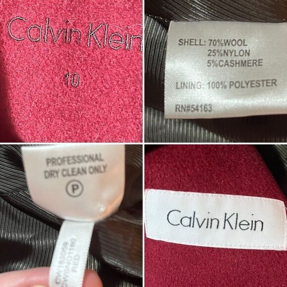 Calvin Klein Burgundy Wine Red Pea Coat Double Breasted Winter Wool Blend 10 - Picture 11 of 13